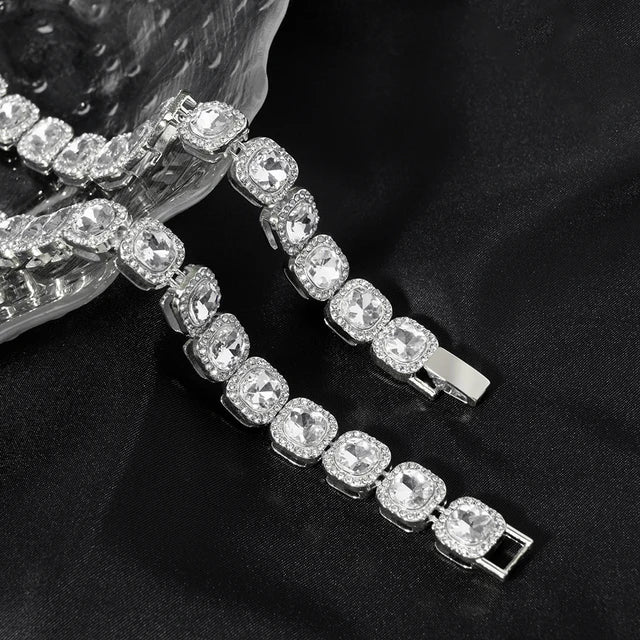 Set Cadena + Pulsera Tennis Cuadrada Plata Iced Out – Hip Hop Hombre | PRÉNDELAX