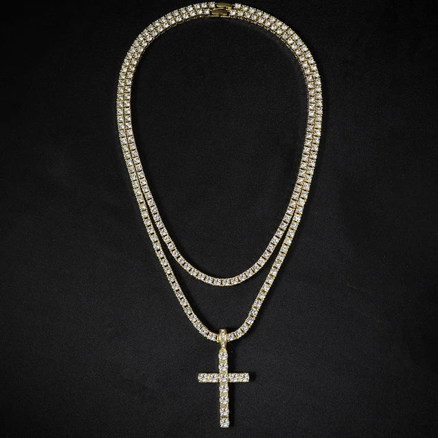 Set Cadena Tennis 4mm Plata con Dije de Cruz Iced Out – Hombre | PRÉNDELAX