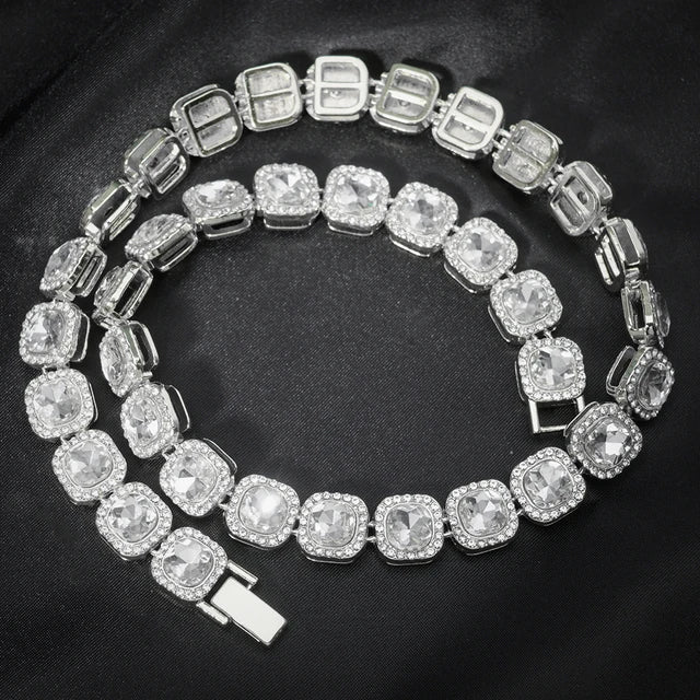 Cadena Tennis Cuadrada Iced Out Dorada 10mm – Collar Hip Hop Hombre | PRÉNDELAX